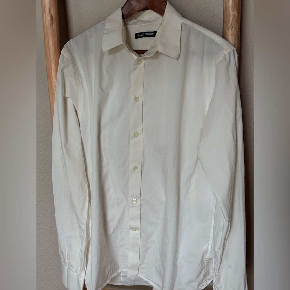 Filippa K May Shirt Men’s L White Stretch Cotton Button-Front Long Sleeve